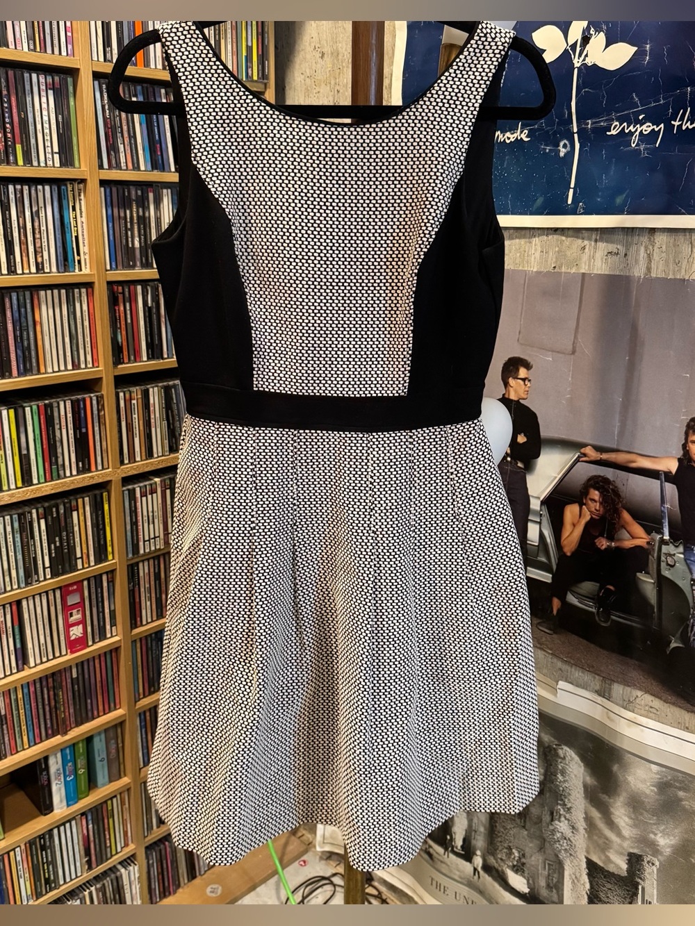 White House Black Market Black and White Fit-and-Flare Mini Dress